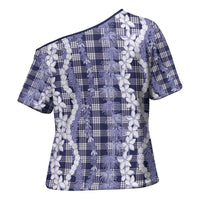 Hawaiian Ohia Lehua Lei Cross Shoulder Shirt Plaid Palaka Uliuli hohonu Pattern - Polynesian Pride
