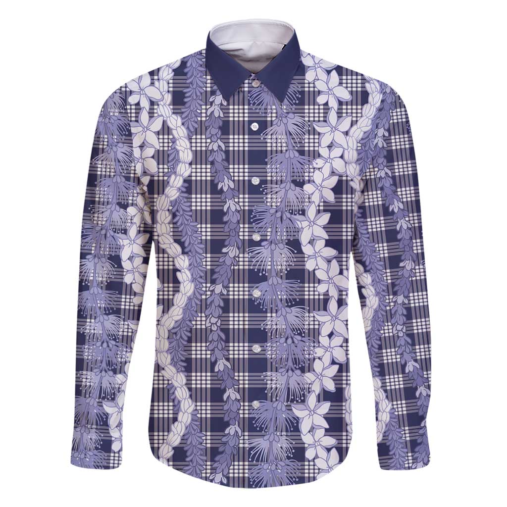 Hawaiian Ohia Lehua Lei Family Matching Long Sleeve Bodycon Dress and Hawaiian Shirt Plaid Palaka Uliuli hohonu Pattern - Polynesian Pride