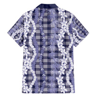 Hawaiian Ohia Lehua Lei Family Matching Off The Shoulder Long Sleeve Dress and Hawaiian Shirt Plaid Palaka Uliuli hohonu Pattern - Polynesian Pride