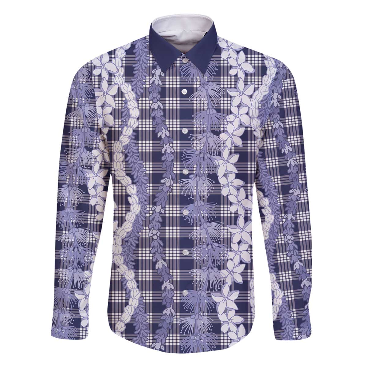 Hawaiian Ohia Lehua Lei Family Matching Off The Shoulder Long Sleeve Dress and Hawaiian Shirt Plaid Palaka Uliuli hohonu Pattern - Polynesian Pride