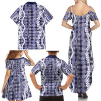 Hawaiian Ohia Lehua Lei Family Matching Summer Maxi Dress and Hawaiian Shirt Plaid Palaka Uliuli hohonu Pattern - Polynesian Pride
