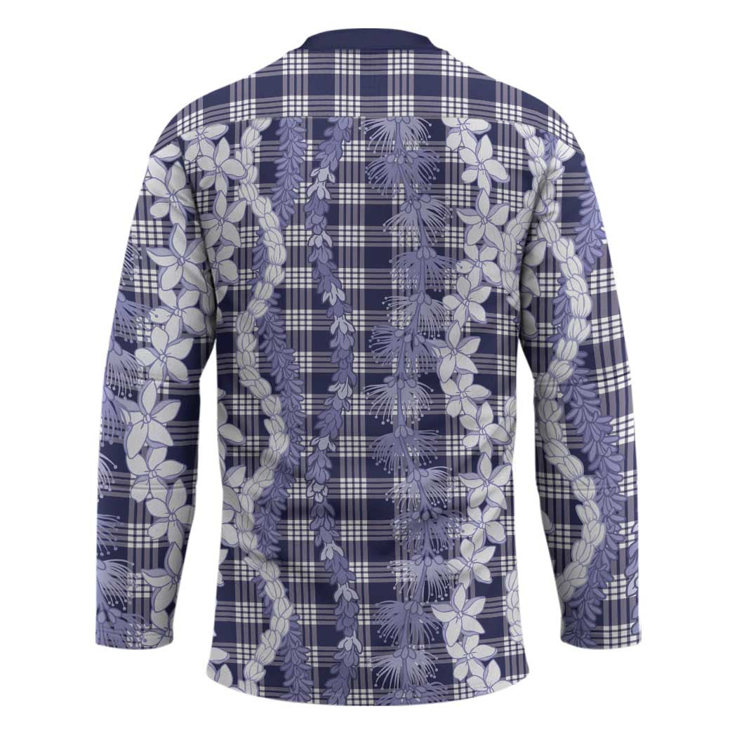Hawaiian Ohia Lehua Lei Hockey Jersey Plaid Palaka Uliuli hohonu Pattern - Polynesian Pride