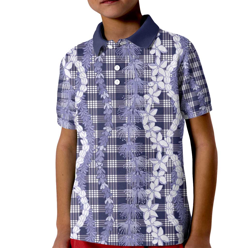 Hawaiian Ohia Lehua Lei Kid Polo Shirt Plaid Palaka Uliuli hohonu Pattern - Polynesian Pride