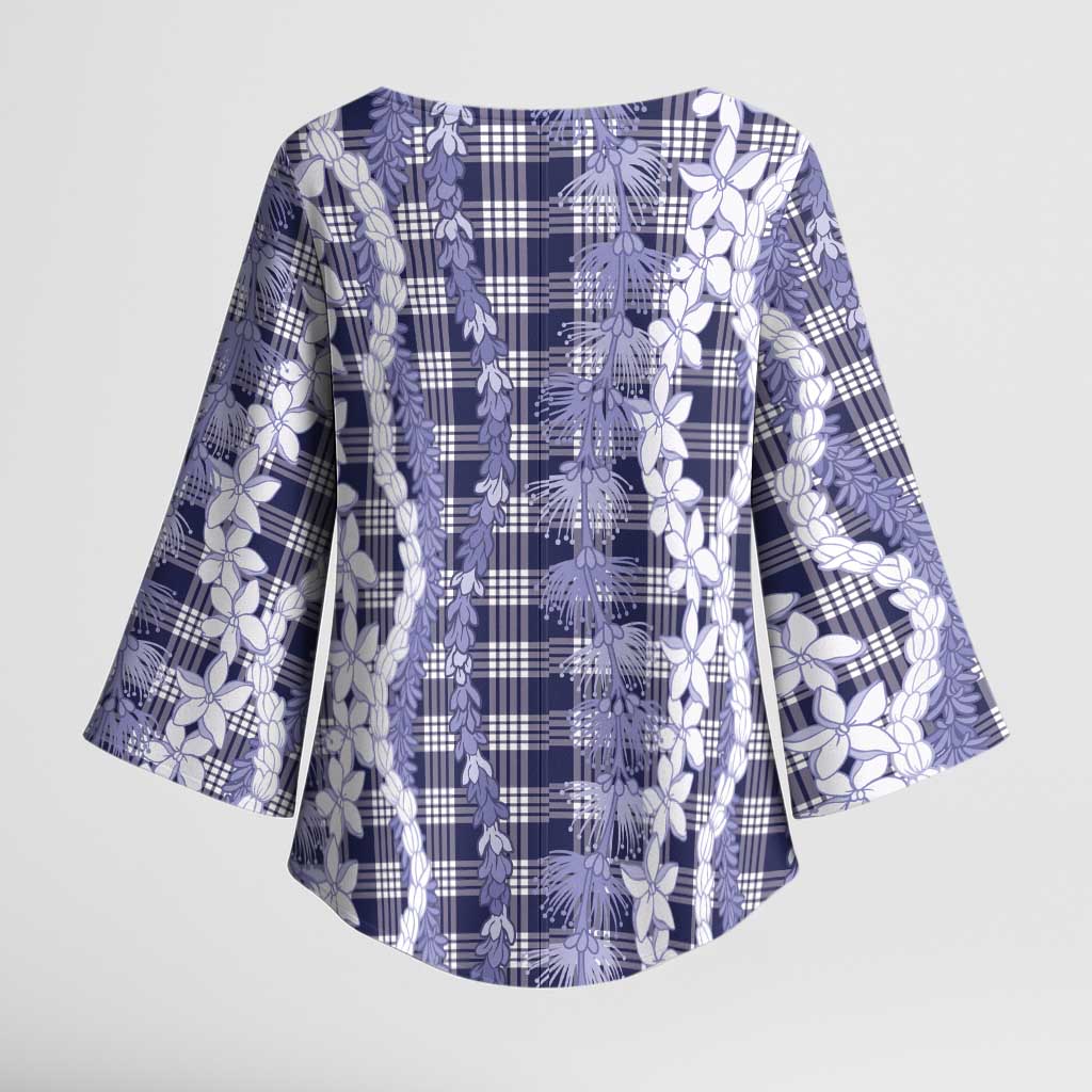 Hawaiian Ohia Lehua Lei Kimono Sleeve Blouse Plaid Palaka Uliuli hohonu Pattern - Polynesian Pride