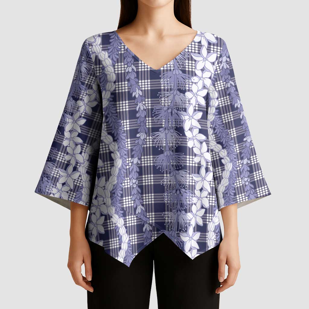Hawaiian Ohia Lehua Lei Kimono Sleeve Blouse Plaid Palaka Uliuli hohonu Pattern - Polynesian Pride