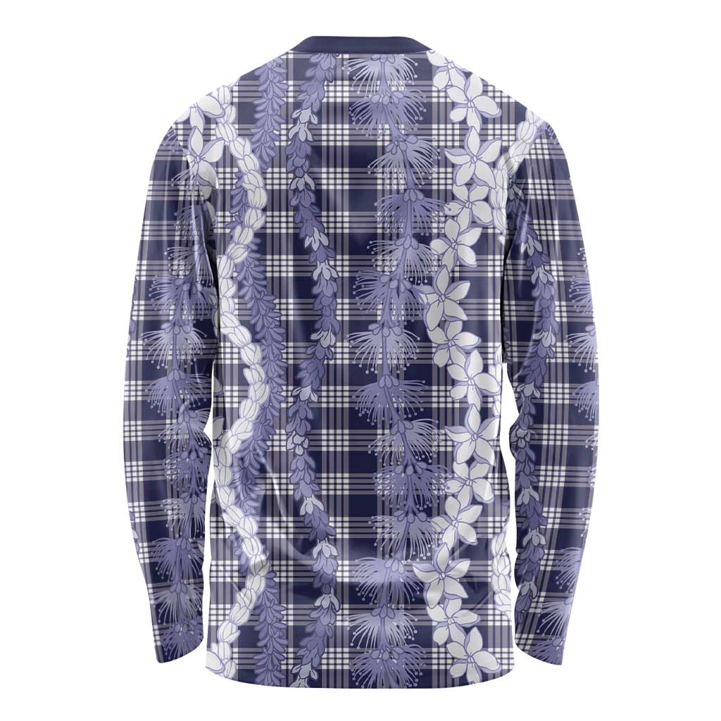 Hawaiian Ohia Lehua Lei Long Sleeve Shirt Plaid Palaka Uliuli hohonu Pattern - Polynesian Pride