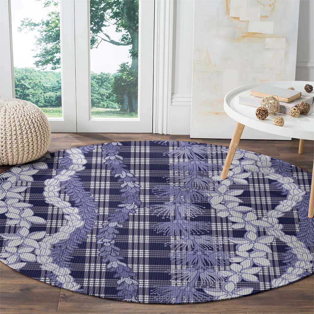 Hawaiian Ohia Lehua Lei Round Carpet Plaid Palaka Uliuli hohonu Pattern - Polynesian Pride