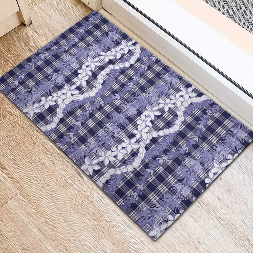 Hawaiian Ohia Lehua Lei Rubber Doormat Plaid Palaka Uliuli hohonu Pattern - Polynesian Pride