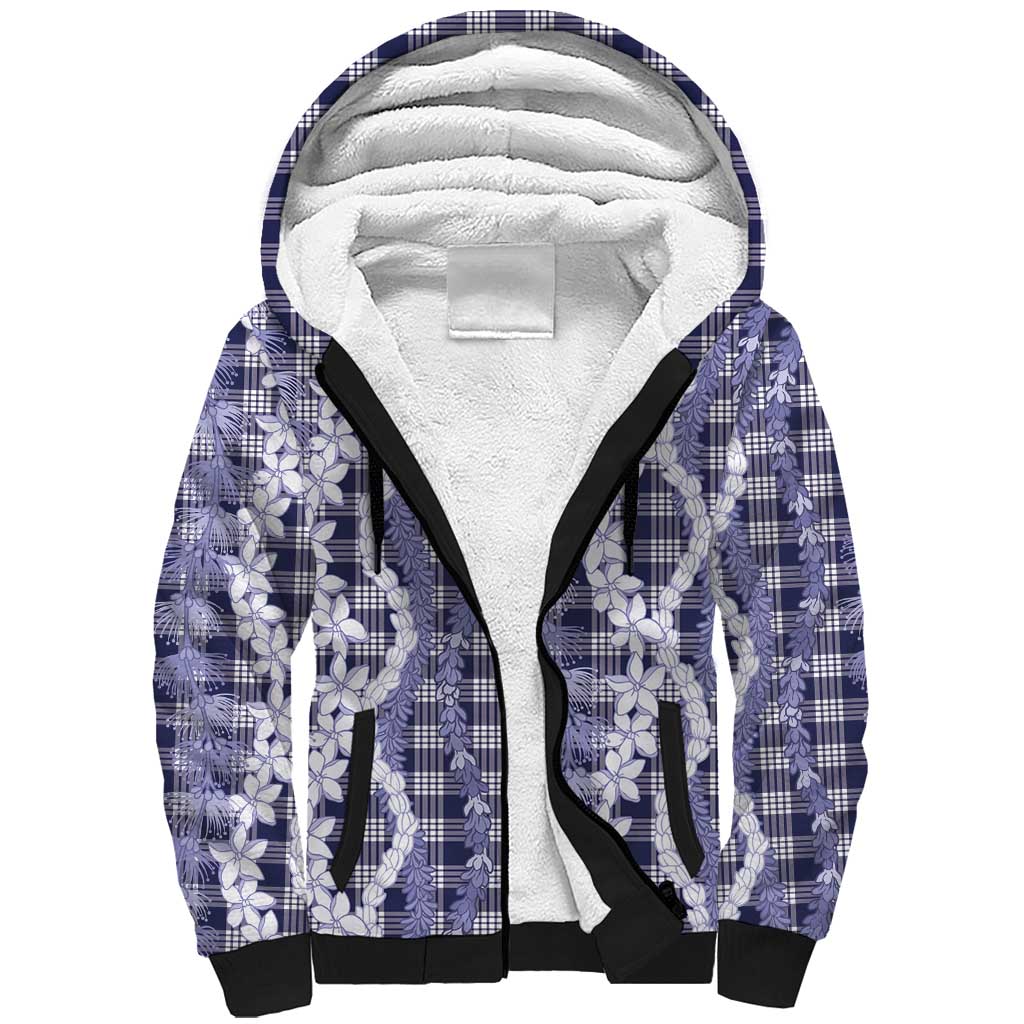 Hawaiian Ohia Lehua Lei Sherpa Hoodie Plaid Palaka Uliuli hohonu Pattern LT9 Unisex Navy - Polynesian Pride