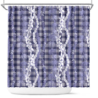 Hawaiian Ohia Lehua Lei Shower Curtain Plaid Palaka Uliuli hohonu Pattern - Polynesian Pride