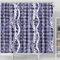 Hawaiian Ohia Lehua Lei Shower Curtain Plaid Palaka Uliuli hohonu Pattern - Polynesian Pride