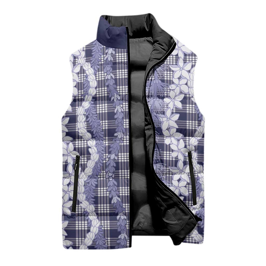 Hawaiian Ohia Lehua Lei Sleeveless Puffer Jacket Plaid Palaka Uliuli hohonu Pattern - Polynesian Pride