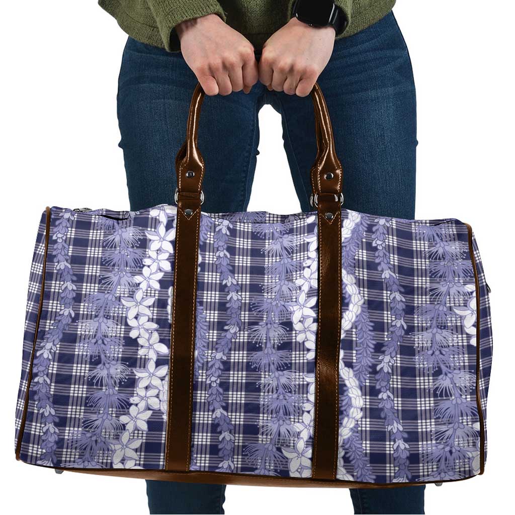 Hawaiian Ohia Lehua Lei Travel Bag Plaid Palaka Uliuli hohonu Pattern - Polynesian Pride
