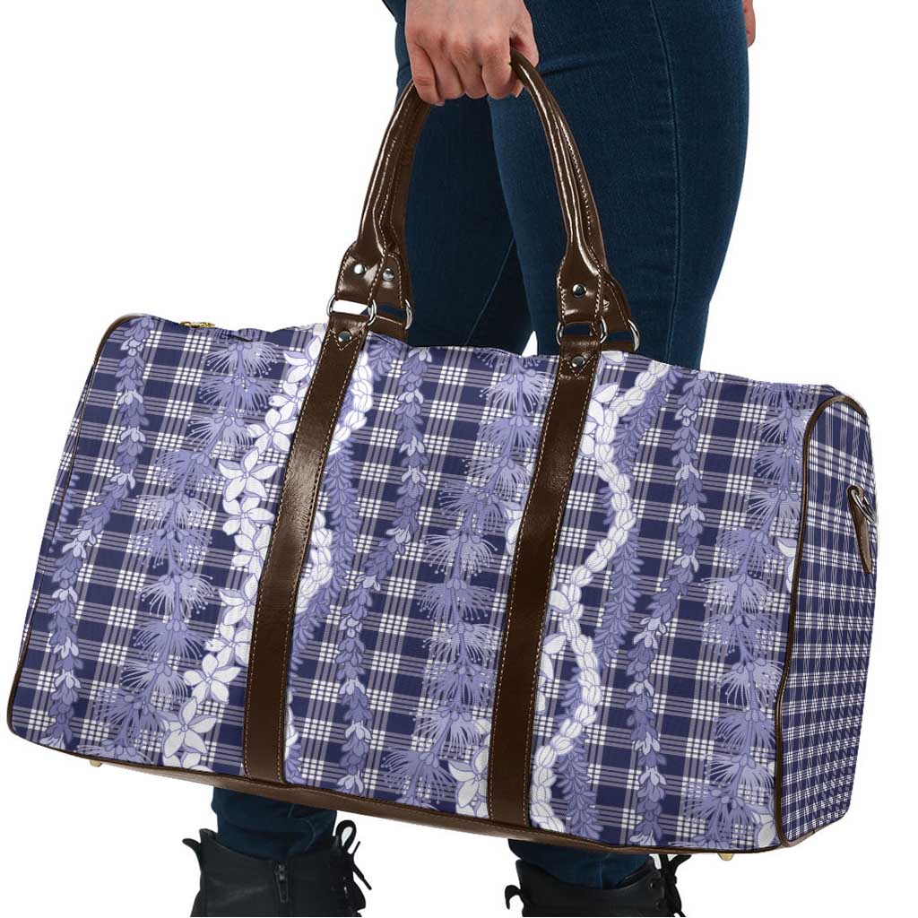 Hawaiian Ohia Lehua Lei Travel Bag Plaid Palaka Uliuli hohonu Pattern - Polynesian Pride