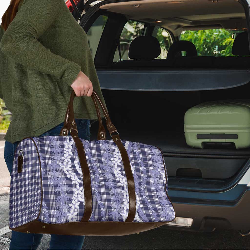 Hawaiian Ohia Lehua Lei Travel Bag Plaid Palaka Uliuli hohonu Pattern - Polynesian Pride