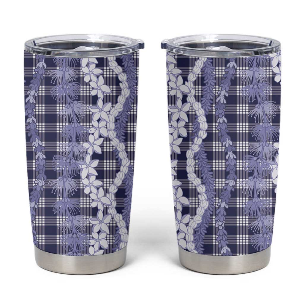 Hawaiian Ohia Lehua Lei Tumbler Cup Plaid Palaka Uliuli hohonu Pattern - Polynesian Pride