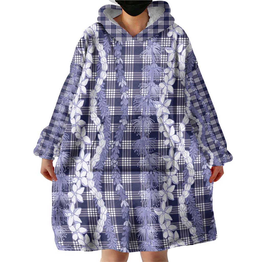 Hawaiian Ohia Lehua Lei Wearable Blanket Hoodie Plaid Palaka Uliuli hohonu Pattern - Polynesian Pride