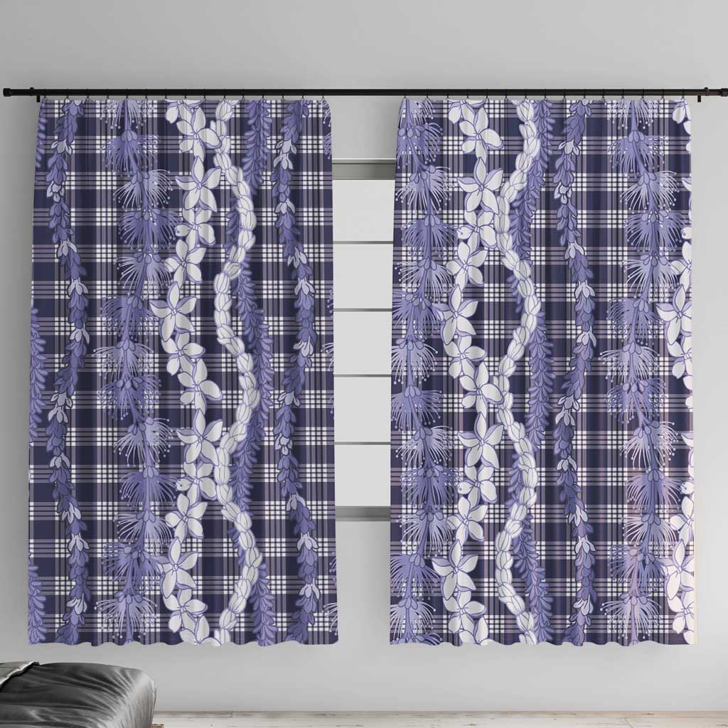 Hawaiian Ohia Lehua Lei Window Curtain Plaid Palaka Uliuli hohonu Pattern - Polynesian Pride