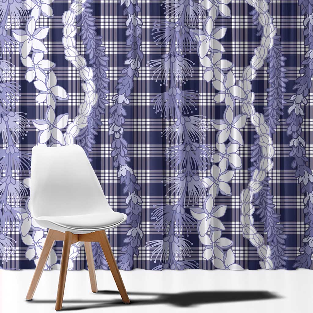 Hawaiian Ohia Lehua Lei Window Curtain Plaid Palaka Uliuli hohonu Pattern - Polynesian Pride