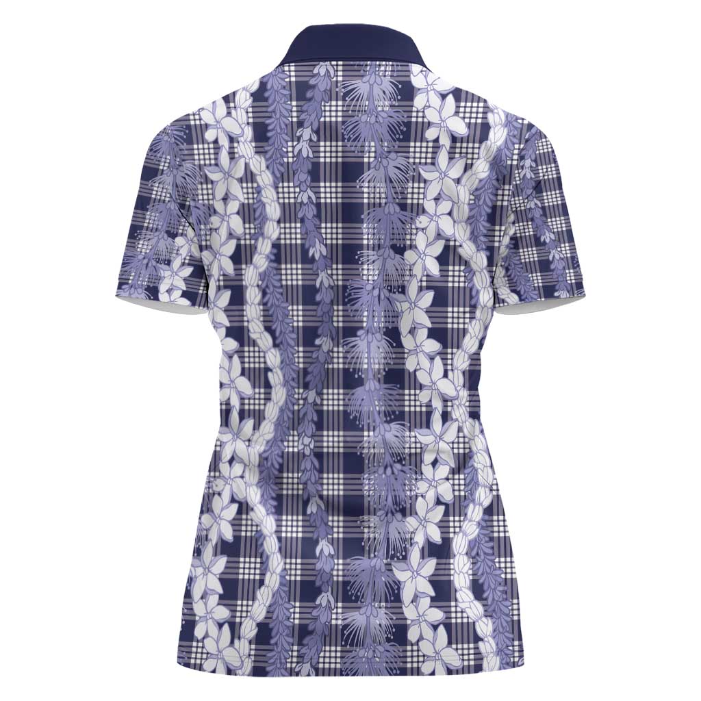 Hawaiian Ohia Lehua Lei Women Polo Shirt Plaid Palaka Uliuli hohonu Pattern - Polynesian Pride