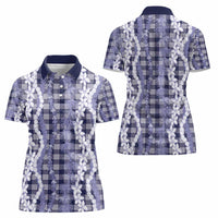 Hawaiian Ohia Lehua Lei Women Polo Shirt Plaid Palaka Uliuli hohonu Pattern - Polynesian Pride