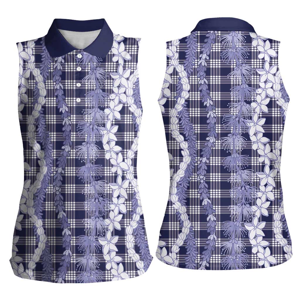 Hawaiian Ohia Lehua Lei Women Sleeveless Polo Shirt Plaid Palaka Uliuli hohonu Pattern - Polynesian Pride