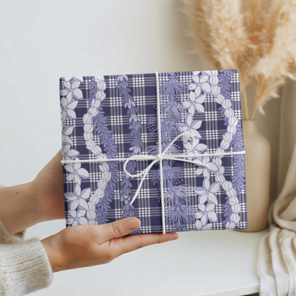 Hawaiian Ohia Lehua Lei Wrapping Paper Plaid Palaka Uliuli hohonu Pattern - Polynesian Pride