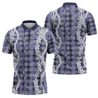 Hawaiian Ohia Lehua Lei Zipper Polo Shirt Plaid Palaka Uliuli hohonu Pattern - Polynesian Pride