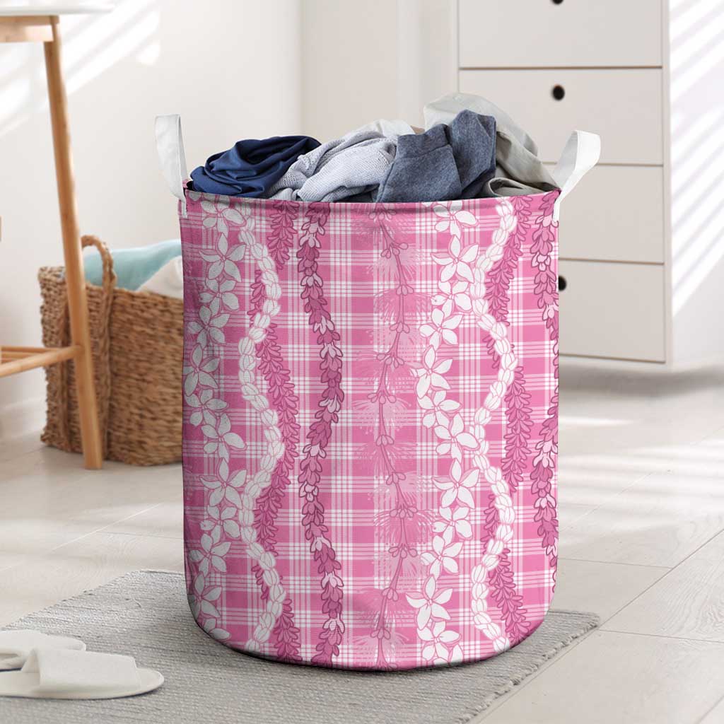 Hawaiian Ohia Lehua Lei Laundry Basket Plaid Palaka Akala Pattern - Polynesian Pride