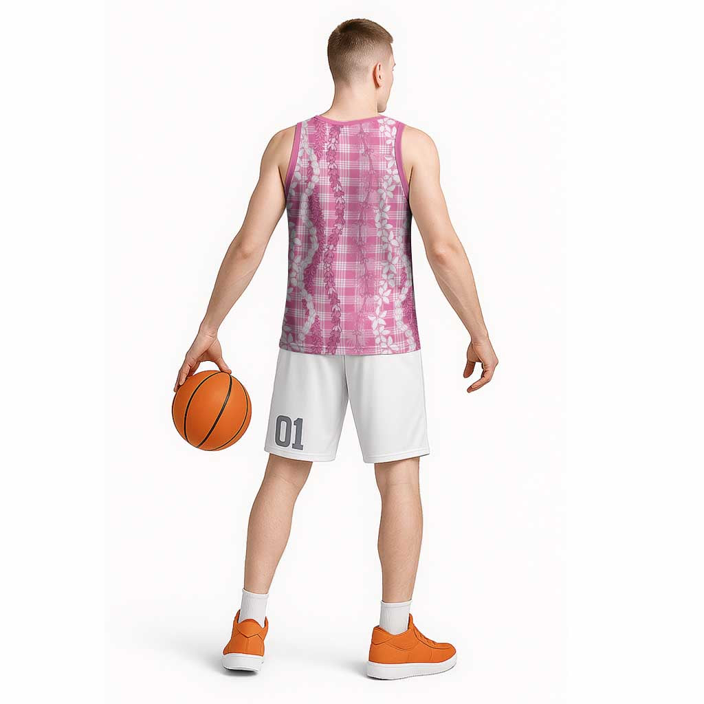 Hawaiian Ohia Lehua Lei Basketball Jersey Plaid Palaka Akala Pattern - Polynesian Pride