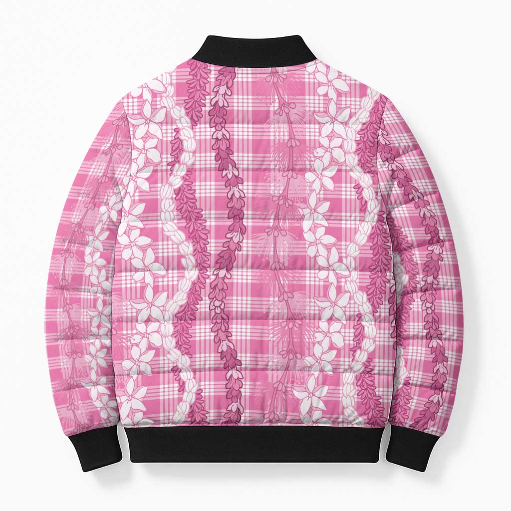 Hawaiian Ohia Lehua Lei Bomber Puffer Jacket Plaid Palaka Akala Pattern - Polynesian Pride