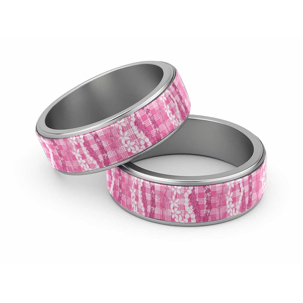 Hawaiian Ohia Lehua Lei Classic Ring Plaid Palaka Akala Pattern LT9 Sliver Pink - Polynesian Pride