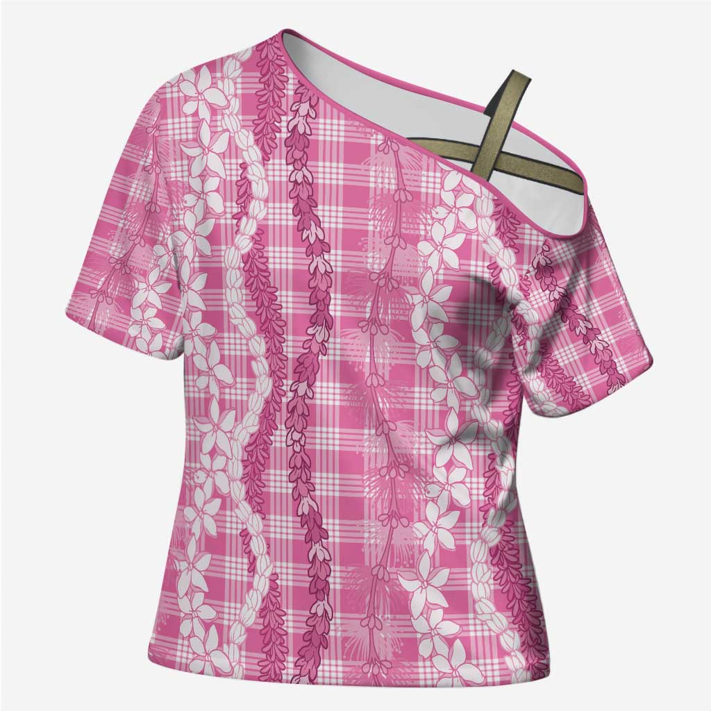 Hawaiian Ohia Lehua Lei Cross Shoulder Shirt Plaid Palaka Akala Pattern - Polynesian Pride