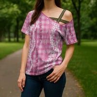 Hawaiian Ohia Lehua Lei Cross Shoulder Shirt Plaid Palaka Akala Pattern - Polynesian Pride