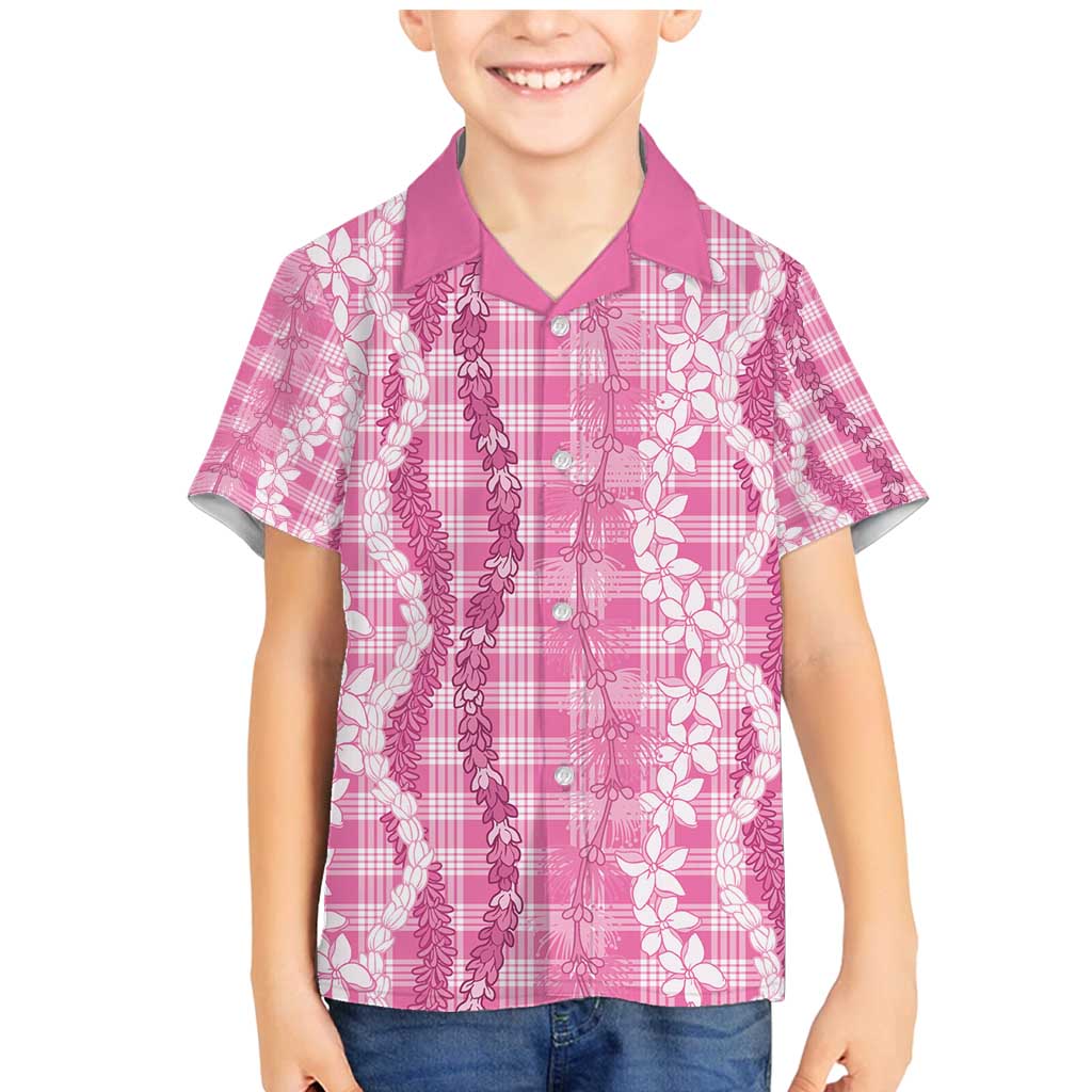 Hawaiian Ohia Lehua Lei Family Matching Mermaid Dress and Hawaiian Shirt Plaid Palaka Akala Pattern - Polynesian Pride