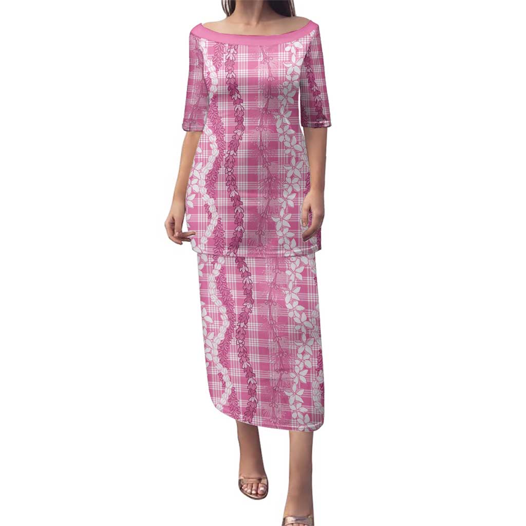 Hawaiian Ohia Lehua Lei Family Matching Puletasi and Hawaiian Shirt Plaid Palaka Akala Pattern - Polynesian Pride