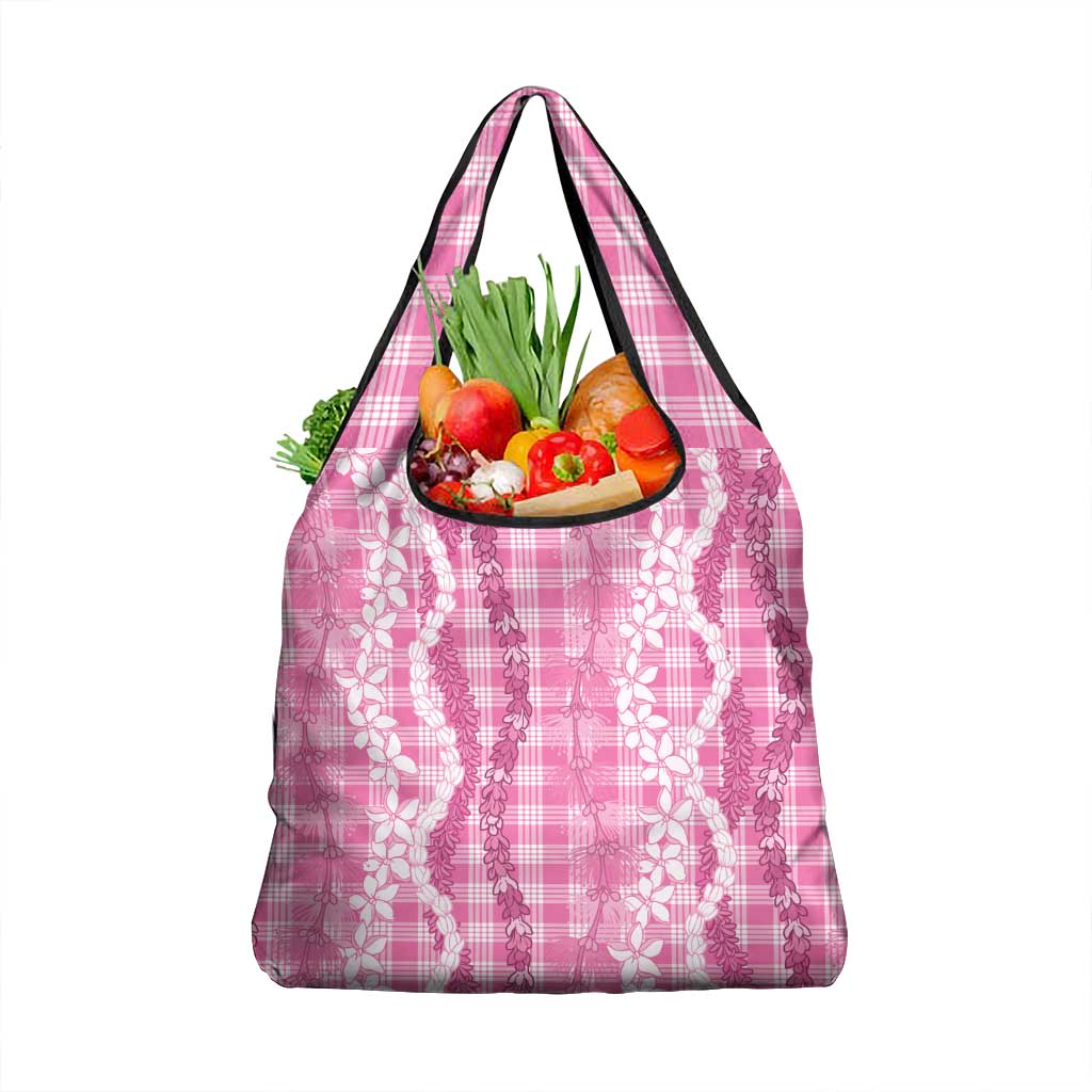 Hawaiian Ohia Lehua Lei Grocery Bag Plaid Palaka Akala Pattern - Polynesian Pride
