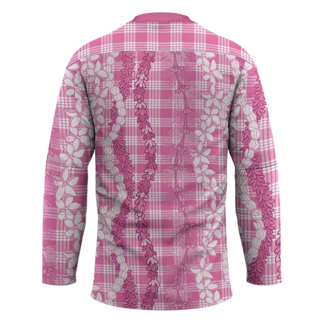 Hawaiian Ohia Lehua Lei Hockey Jersey Plaid Palaka Akala Pattern - Polynesian Pride