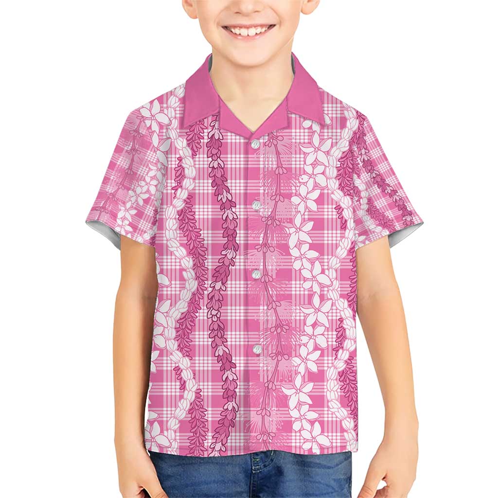 Hawaiian Ohia Lehua Lei Kid Hawaiian Shirt Plaid Palaka Akala Pattern - Polynesian Pride