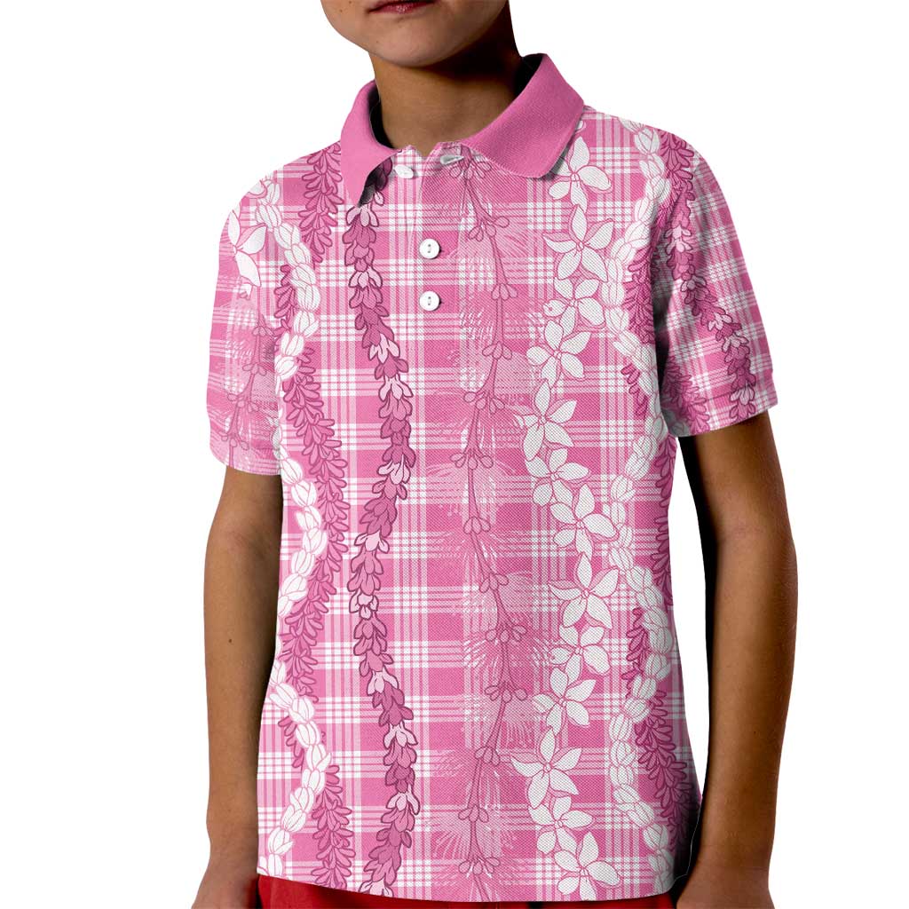 Hawaiian Ohia Lehua Lei Kid Polo Shirt Plaid Palaka Akala Pattern - Polynesian Pride