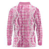 Hawaiian Ohia Lehua Lei Long Sleeve Polo Shirt Plaid Palaka Akala Pattern - Polynesian Pride