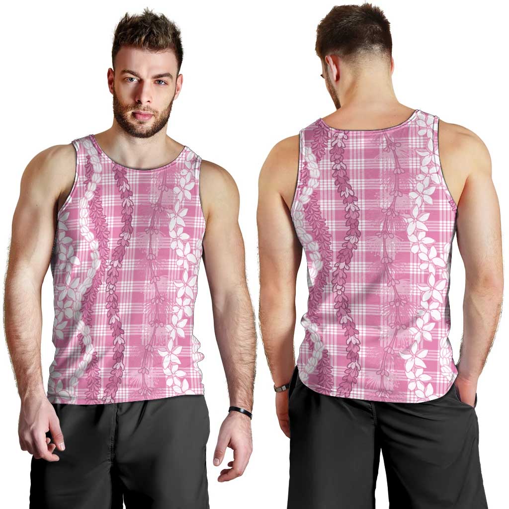 Hawaiian Ohia Lehua Lei Men Tank Top Plaid Palaka Akala Pattern - Polynesian Pride