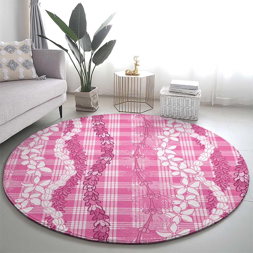 Hawaiian Ohia Lehua Lei Round Carpet Plaid Palaka Akala Pattern - Polynesian Pride