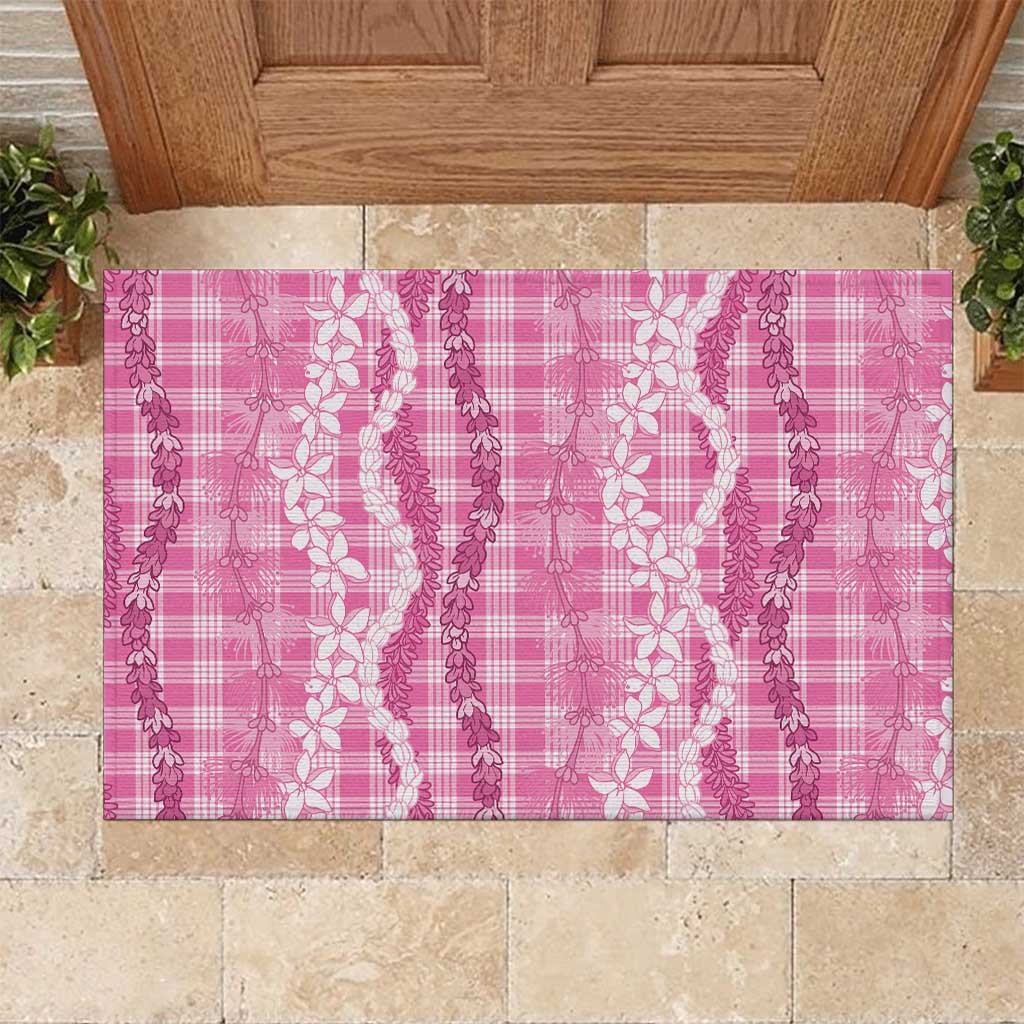 Hawaiian Ohia Lehua Lei Rubber Doormat Plaid Palaka Akala Pattern - Polynesian Pride