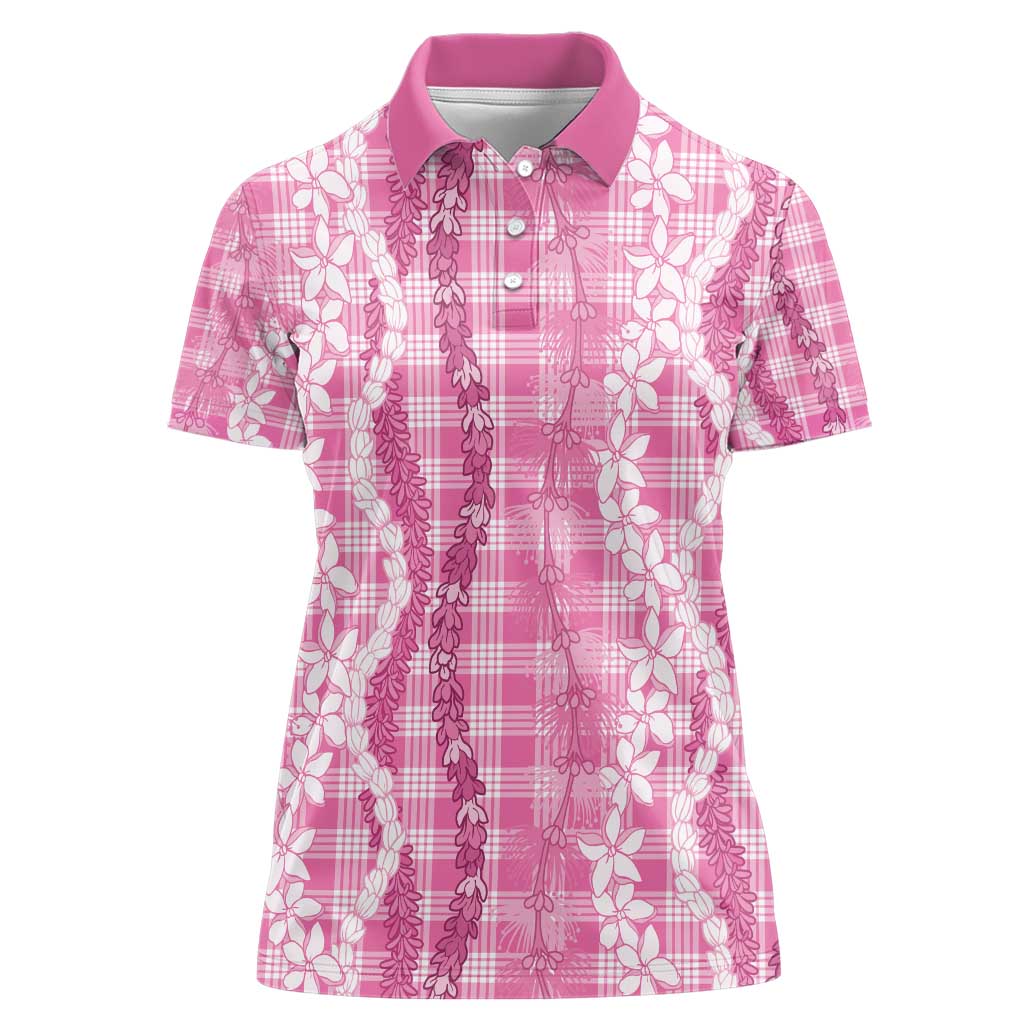 Hawaiian Ohia Lehua Lei Women Polo Shirt Plaid Palaka Akala Pattern - Polynesian Pride