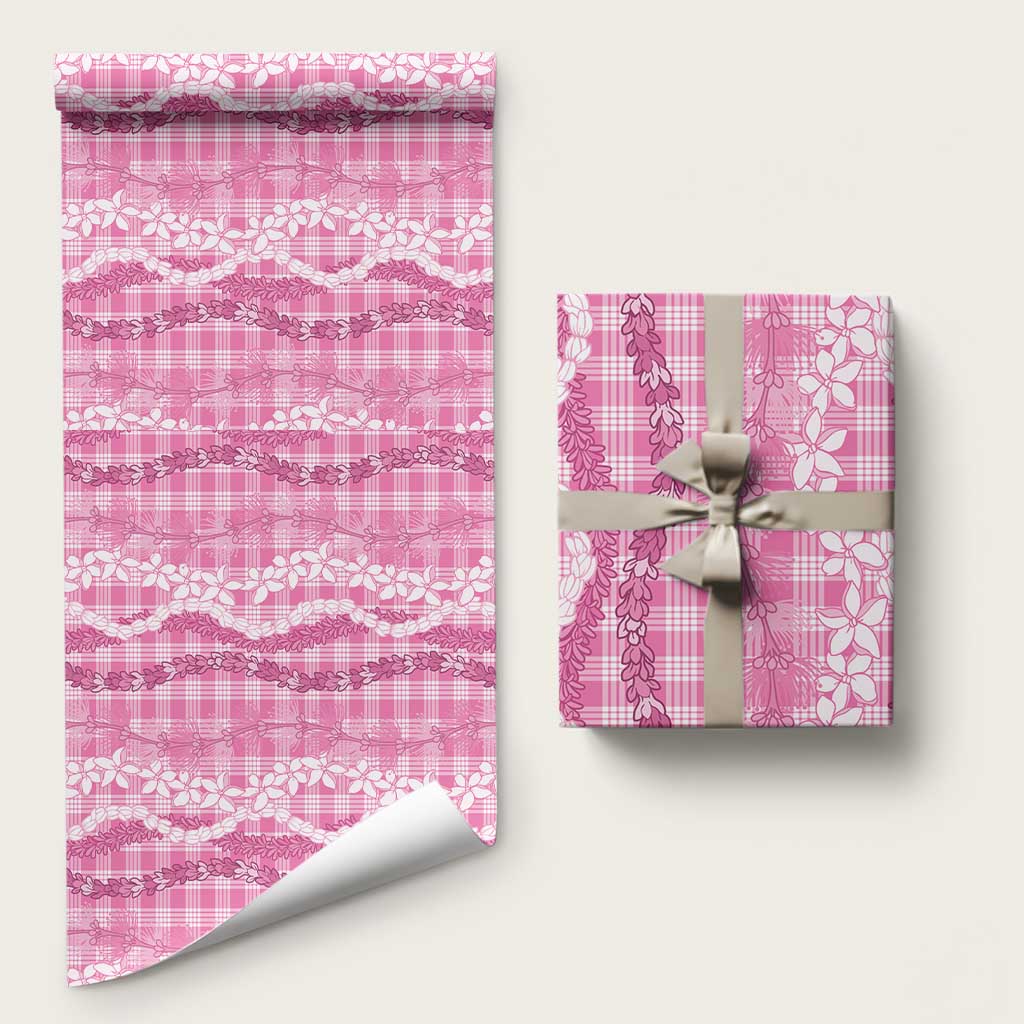 Hawaiian Ohia Lehua Lei Wrapping Paper Plaid Palaka Akala Pattern LT9 58" × 23" Pink - Polynesian Pride