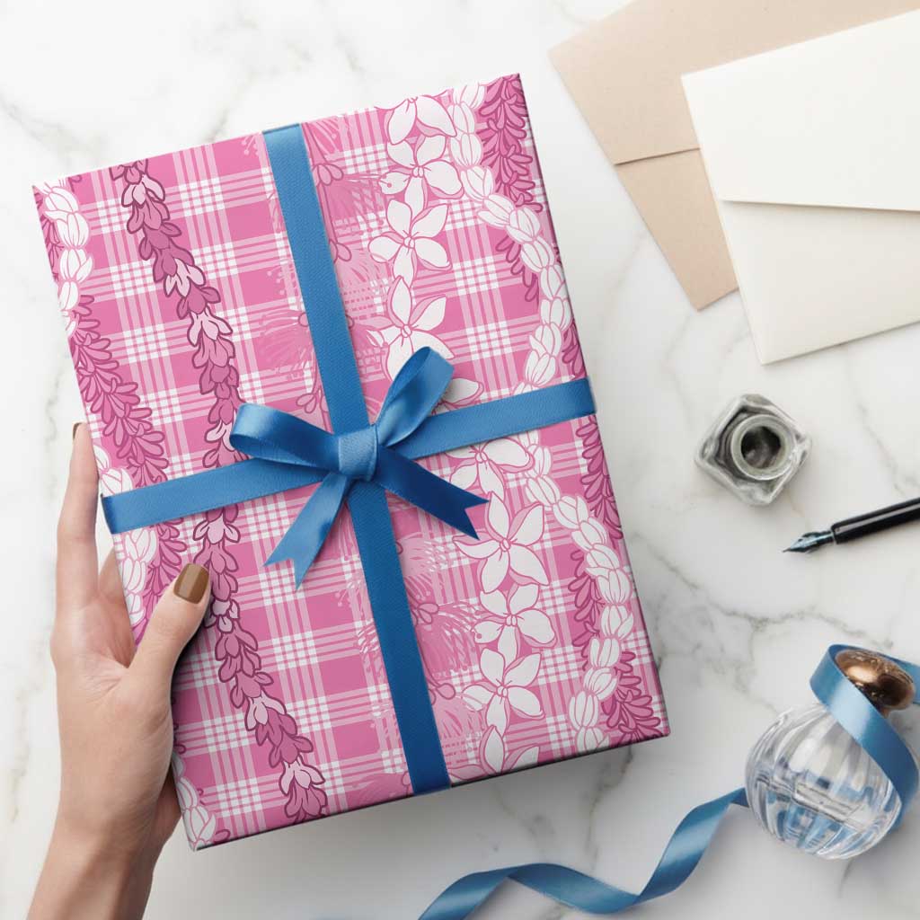 Hawaiian Ohia Lehua Lei Wrapping Paper Plaid Palaka Akala Pattern - Polynesian Pride