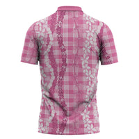 Hawaiian Ohia Lehua Lei Zipper Polo Shirt Plaid Palaka Akala Pattern - Polynesian Pride