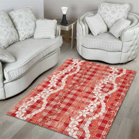 Hawaiian Ohia Lehua Lei Area Rug Plaid Palaka Ulaula Pattern - Polynesian Pride