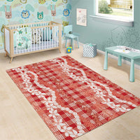Hawaiian Ohia Lehua Lei Area Rug Plaid Palaka Ulaula Pattern - Polynesian Pride